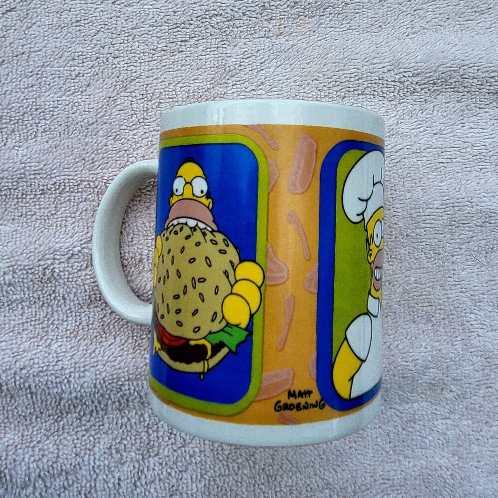 Homer Simpson 2006 Coffee Mug Chef Eating Burger BBQ Weiner GUC SEE PICTURES